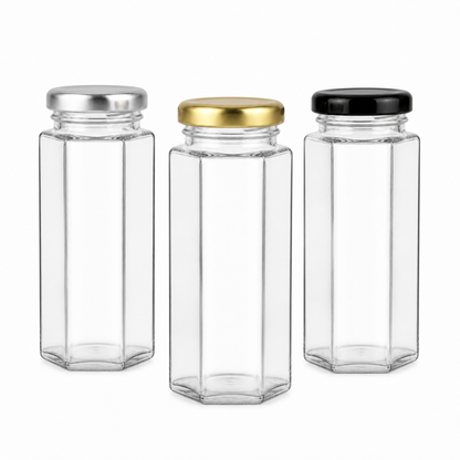 Pack Frascos Hexagonales de Vidrio 100 ml con Tapa | 12, 18 o 24 Unidades