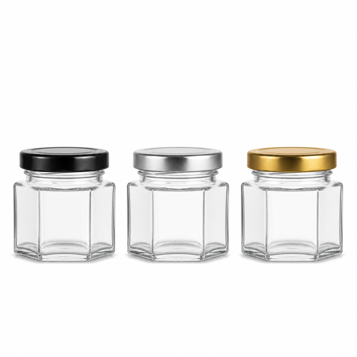 Pack Frascos Hexagonales de Vidrio 60 ml con Tapa | 12, 18 o 24 Unidades