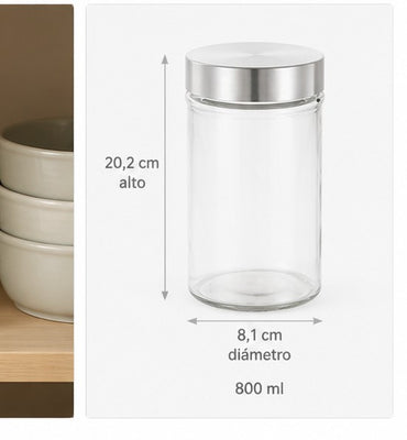 Frasco de Vidrio 800 ml con Tapa Metálica - medidas
