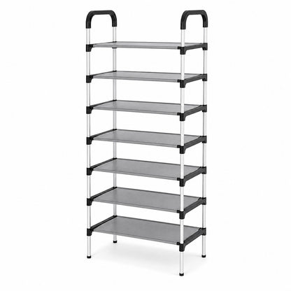 Zapatero organizador Import Famys de 7 niveles con estructura tubular plateada y estantes grises para calzado