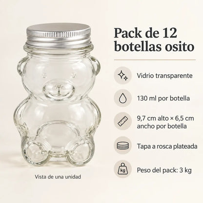 Pack 12 Botella Osito De Vidrio 130 Ml