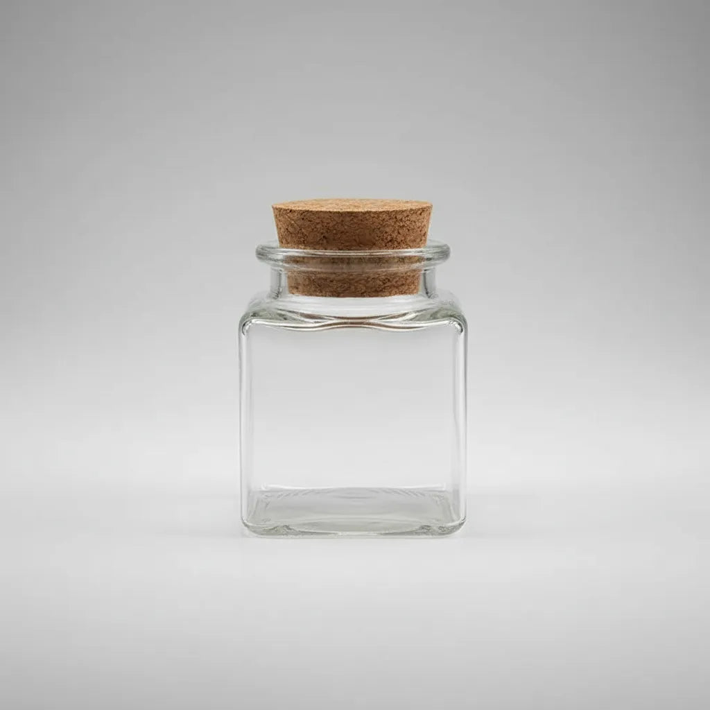 Pack 12 Frascos De Vidrio 50ml Cuadrado Con Tapa De Corcho
