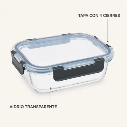 Pack 2 Tupper Hermético Vidrio 1040ml