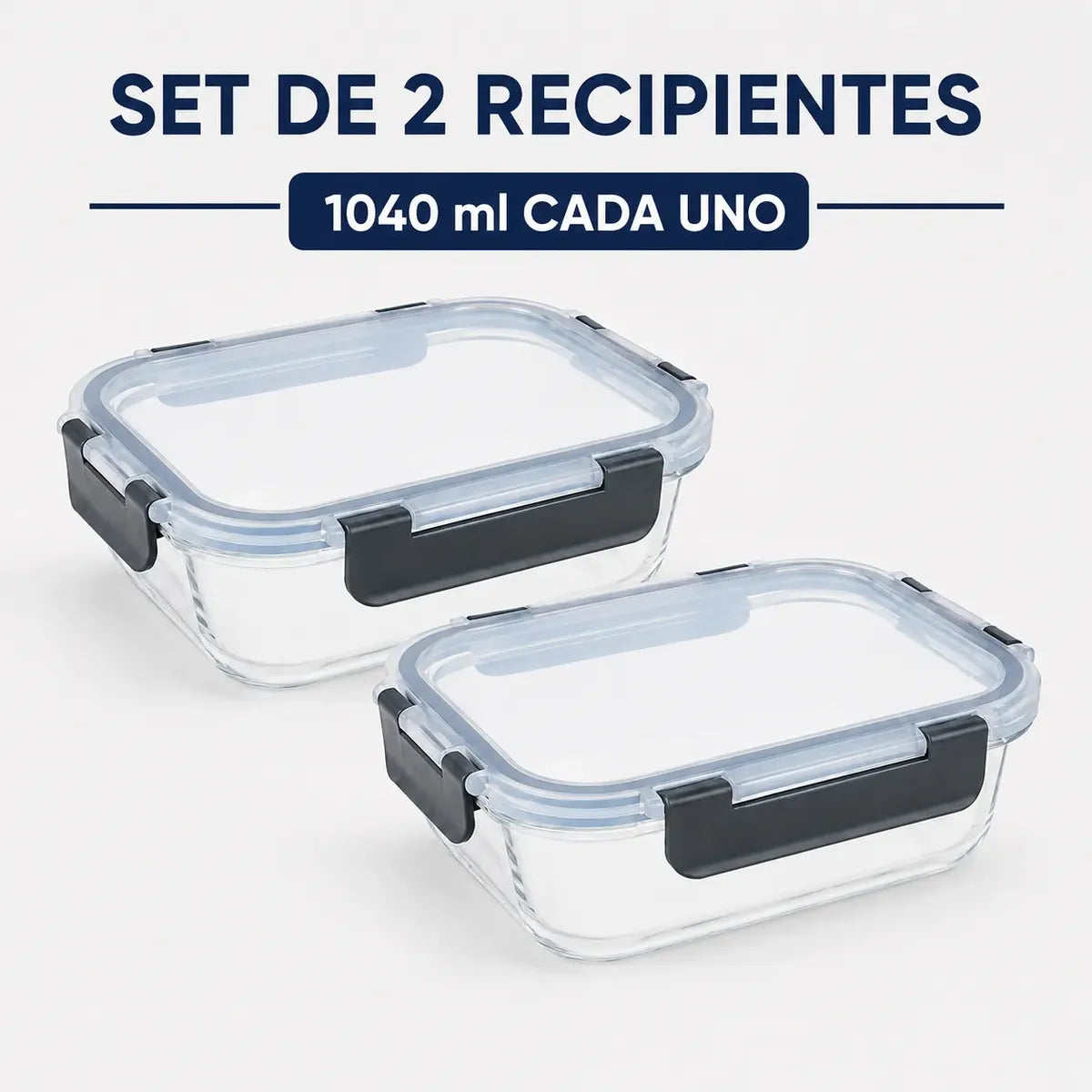 Pack 2 Tupper Hermético Vidrio 1040ml