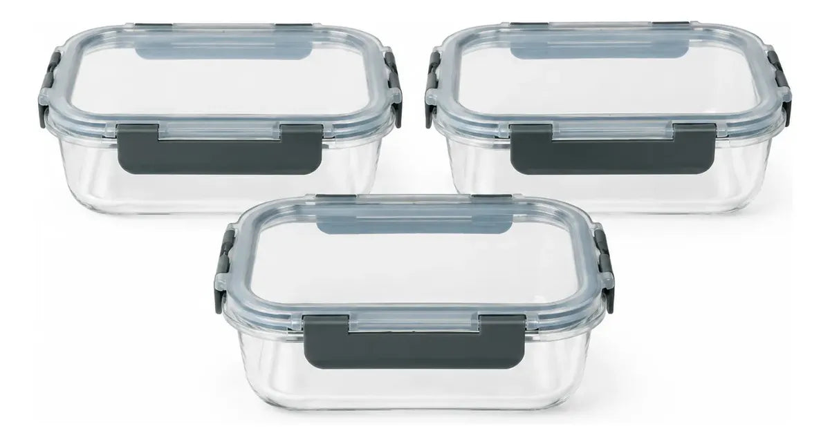 Pack 3 Tupper Hermético Vidrio 1040 Ml