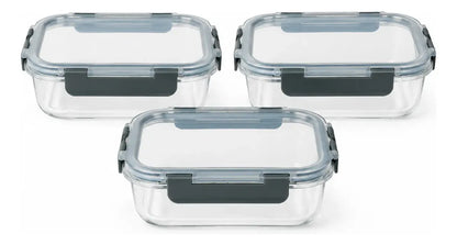 Pack 3 Tupper Hermético Vidrio 1040 Ml