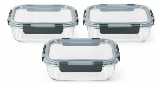Pack 3 Tupper Hermético Vidrio 1040 Ml