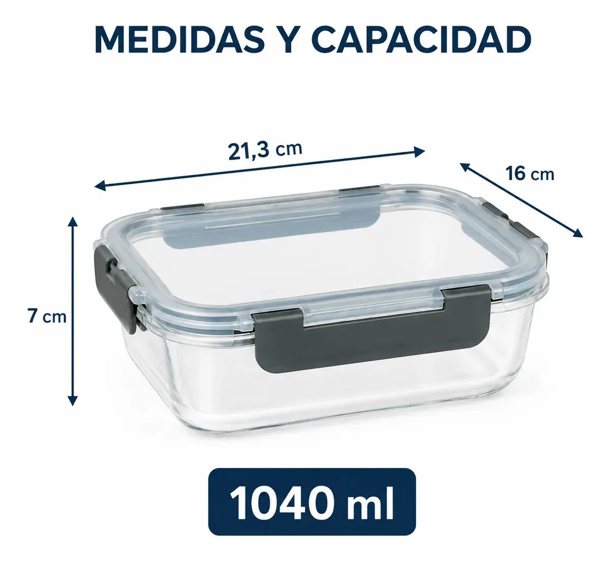 Pack 3 Tupper Hermético Vidrio 1040 Ml