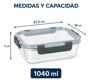 Pack 3 Tupper Hermético Vidrio 1040 Ml