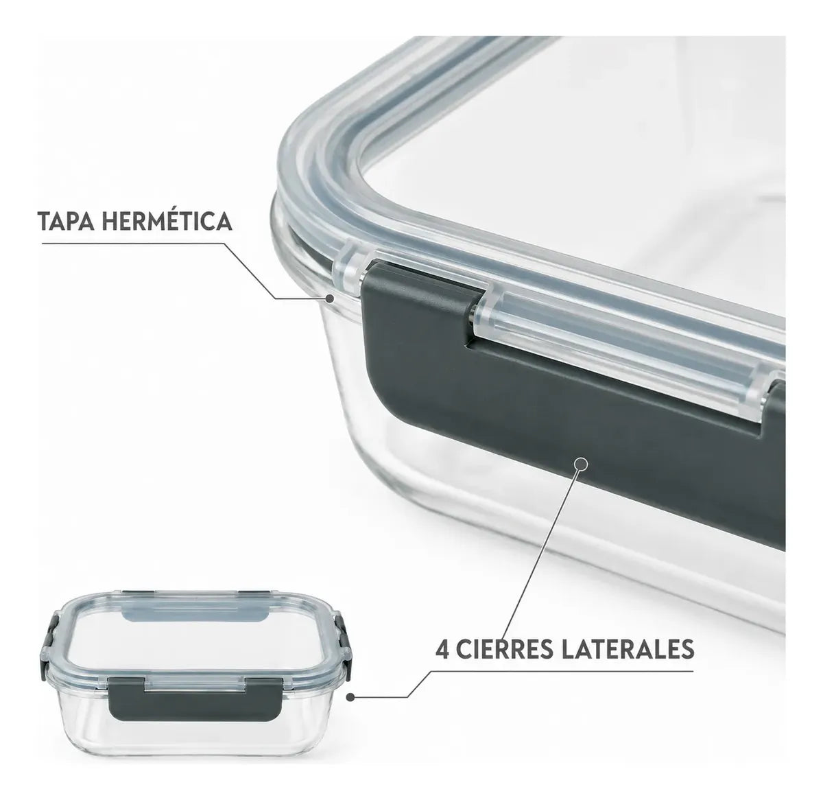 Pack 3 Tupper Hermético Vidrio 1040 Ml