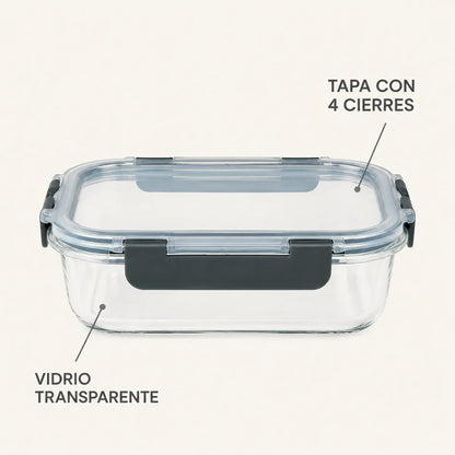 Pack 3 Tupper Hermético Vidrio 1040 Ml