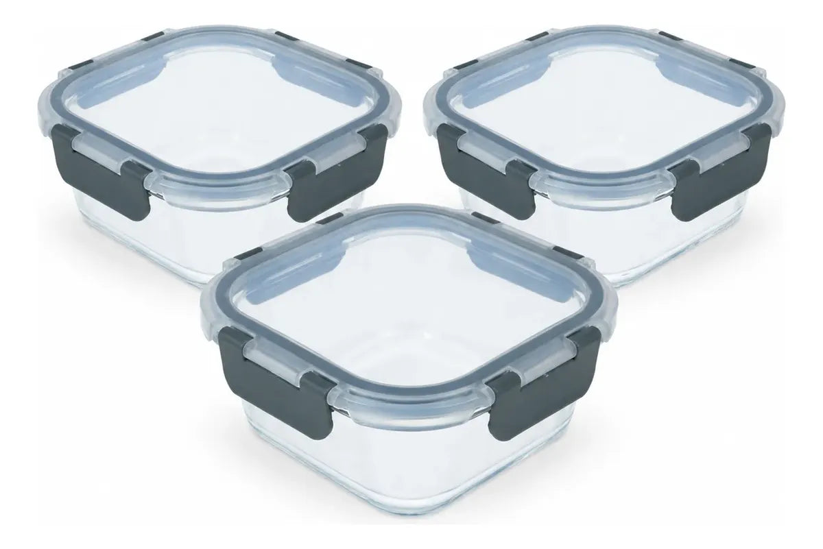 Pack 3 Tupper Hermético Vidrio 1200ml