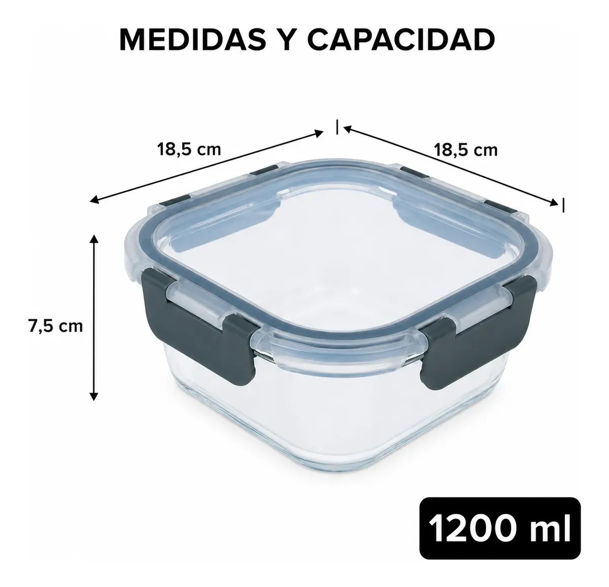 Pack 3 Tupper Hermético Vidrio 1200ml