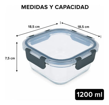 Pack 3 Tupper Hermético Vidrio 1200ml