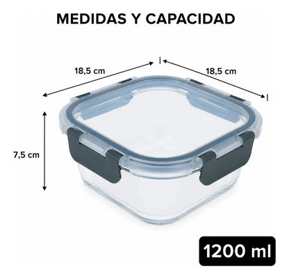 Pack 3 Tupper Hermético Vidrio 1200ml