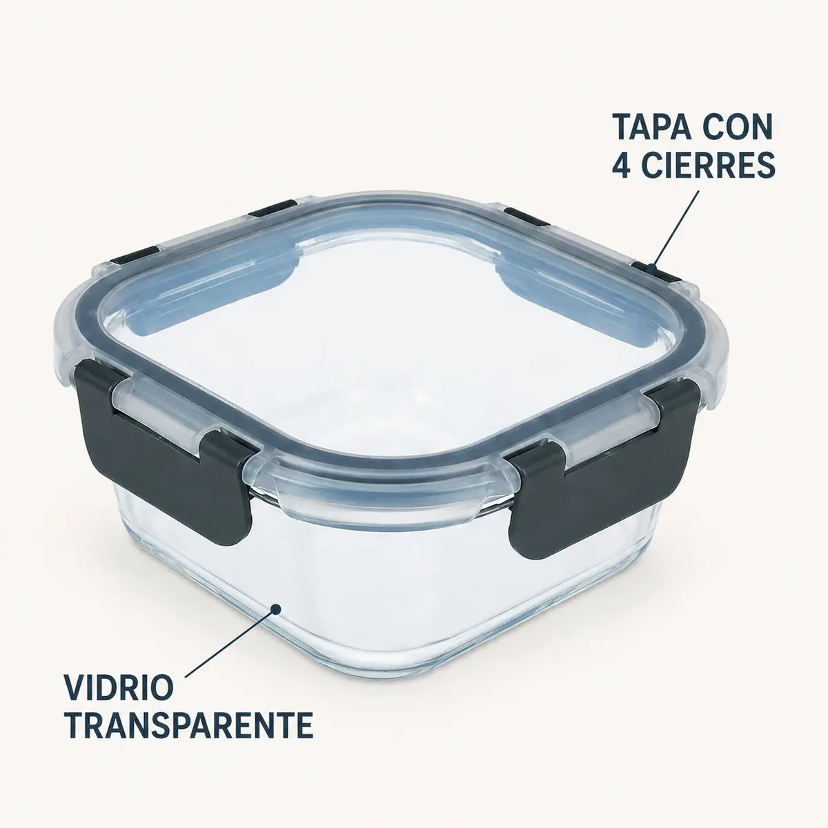 Pack 3 Tupper Hermético Vidrio 1200ml