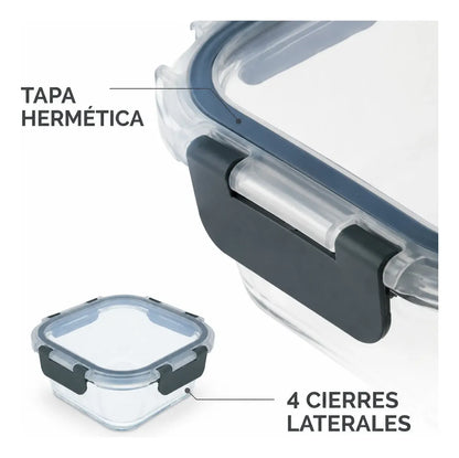 Pack 3 Tupper Hermético Vidrio 1200ml
