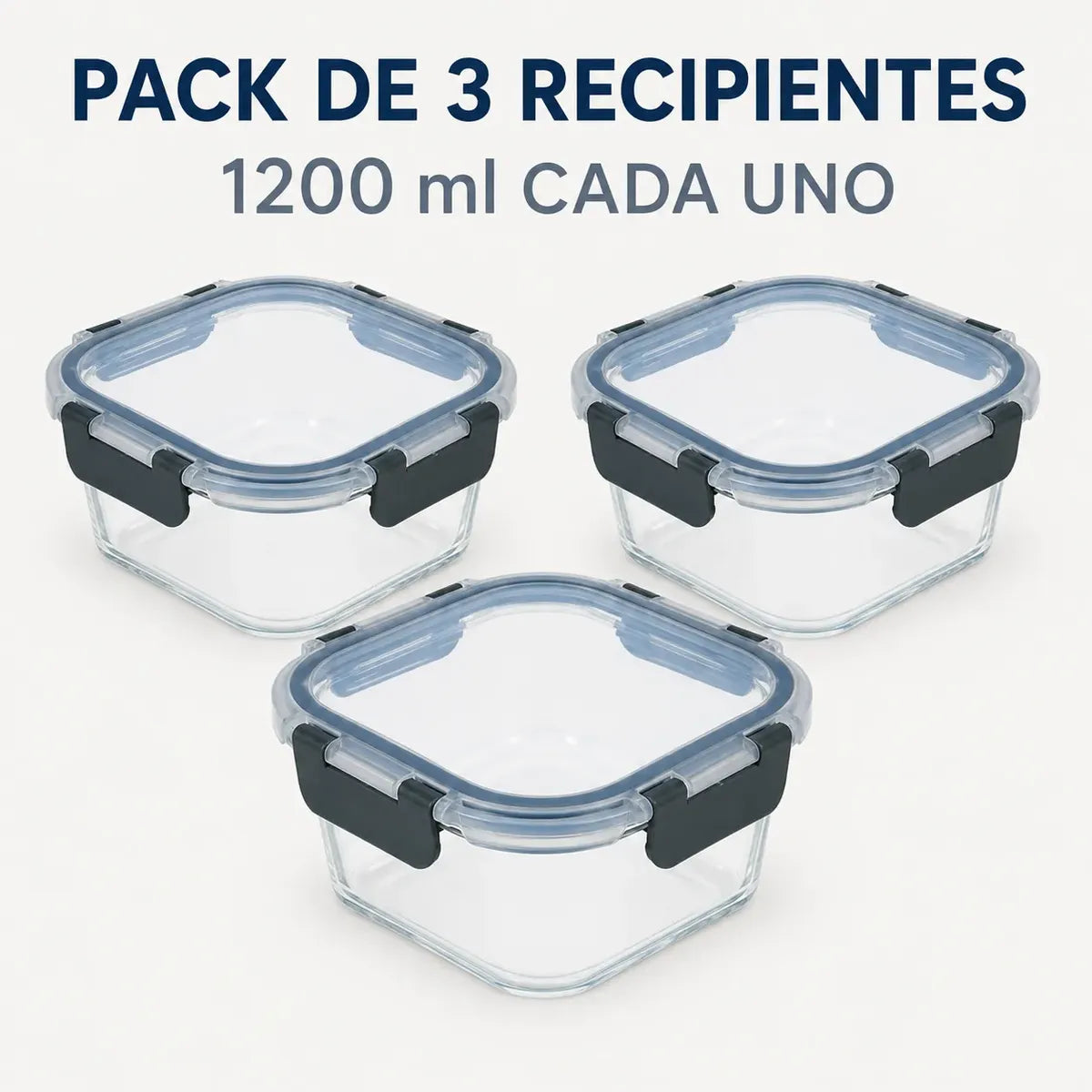 Pack 3 Tupper Hermético Vidrio 1200ml