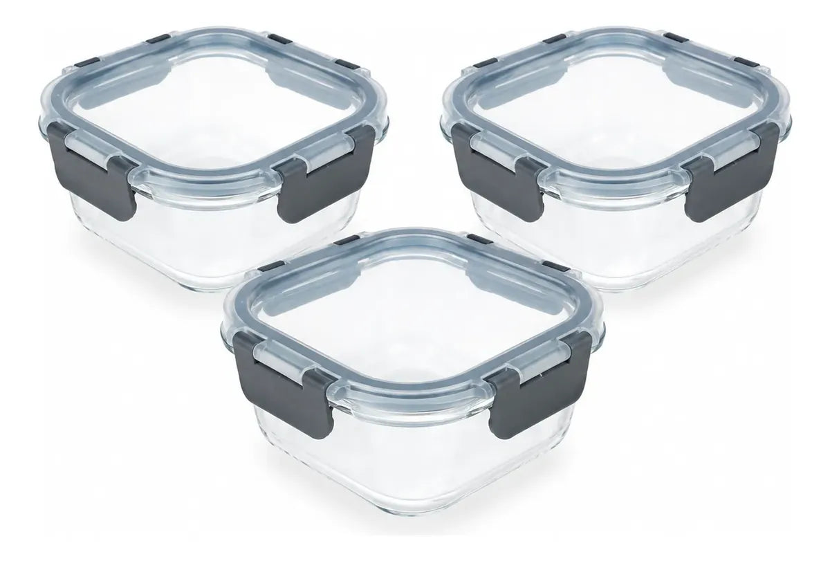 Pack De 3 Tupper Hermético Vidrio 520ml