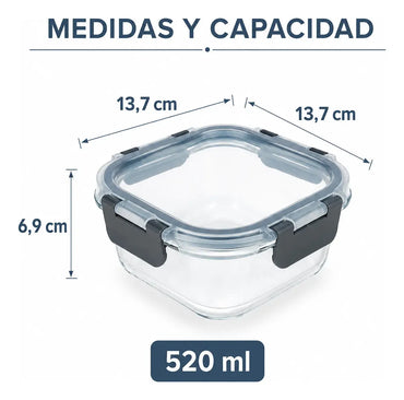 Pack De 3 Tupper Hermético Vidrio 520ml