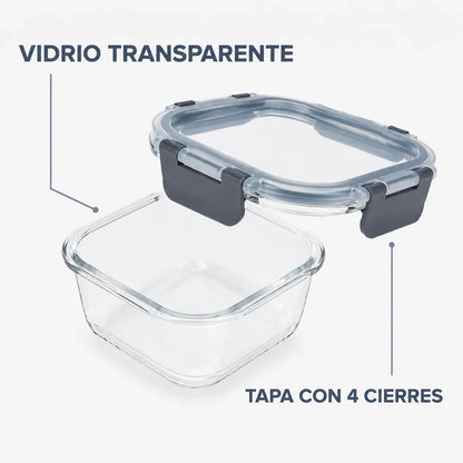Pack De 3 Tupper Hermético Vidrio 520ml