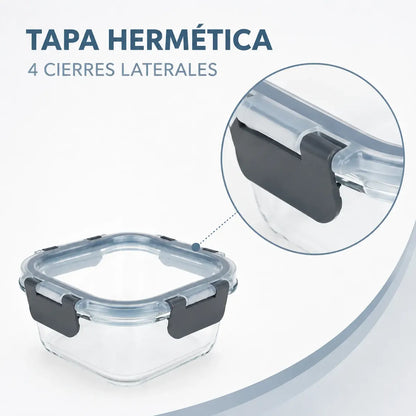 Pack De 3 Tupper Hermético Vidrio 520ml