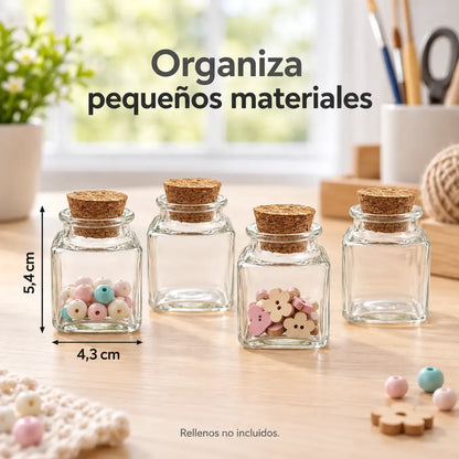 Pack 4 Frascos De Vidrio 50ml Cuadrado Con Tapa De Corcho