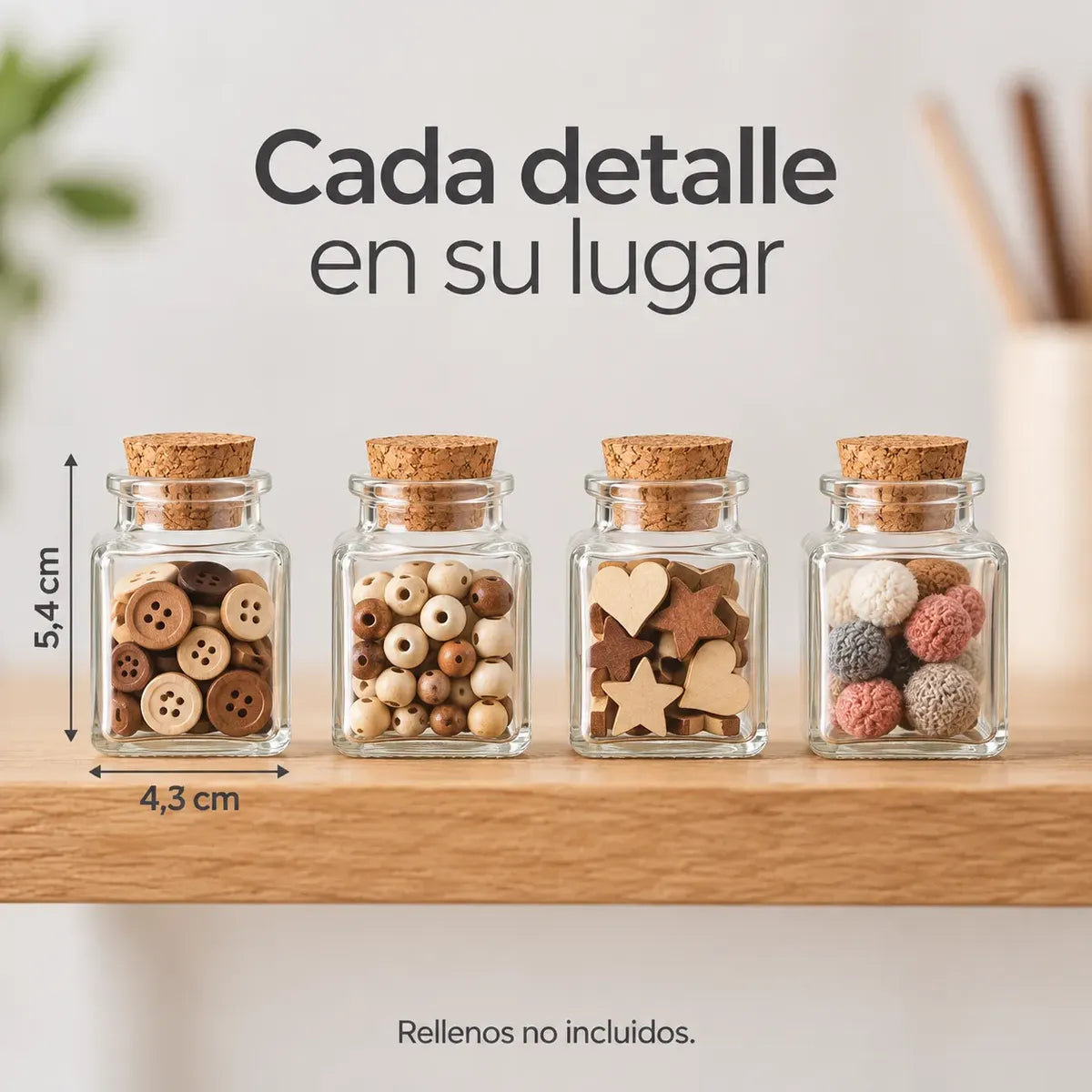 Pack 4 Frascos De Vidrio 50ml Cuadrado Con Tapa De Corcho