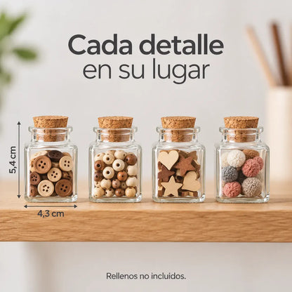 Pack 4 Frascos De Vidrio 50ml Cuadrado Con Tapa De Corcho