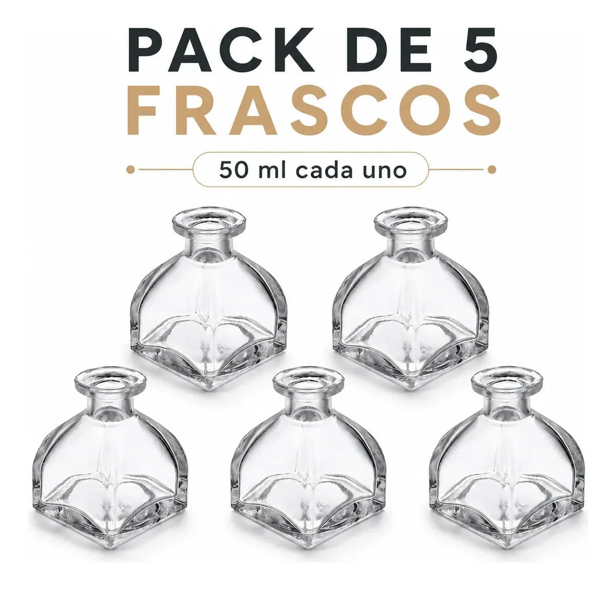 Pack 5 Frascos De Vidrio 50 Ml Tipo Mongol Para Difusor