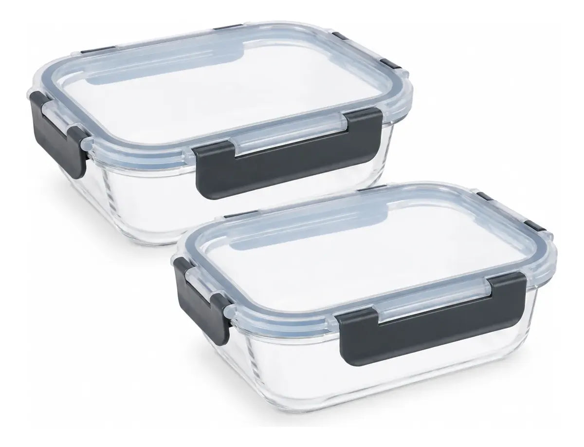 Set 2 Tupper Hermético Vidrio 1040ml