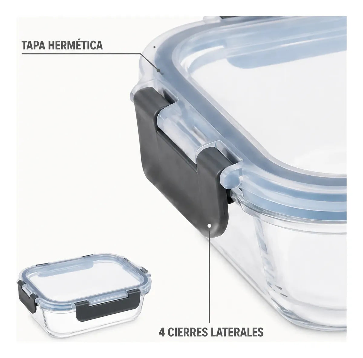 Set 2 Tupper Hermético Vidrio 1040ml