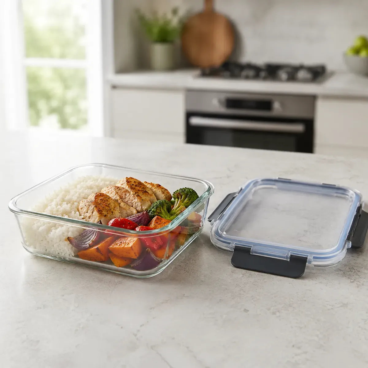 Set 2 Tupper Hermético Vidrio 1040ml