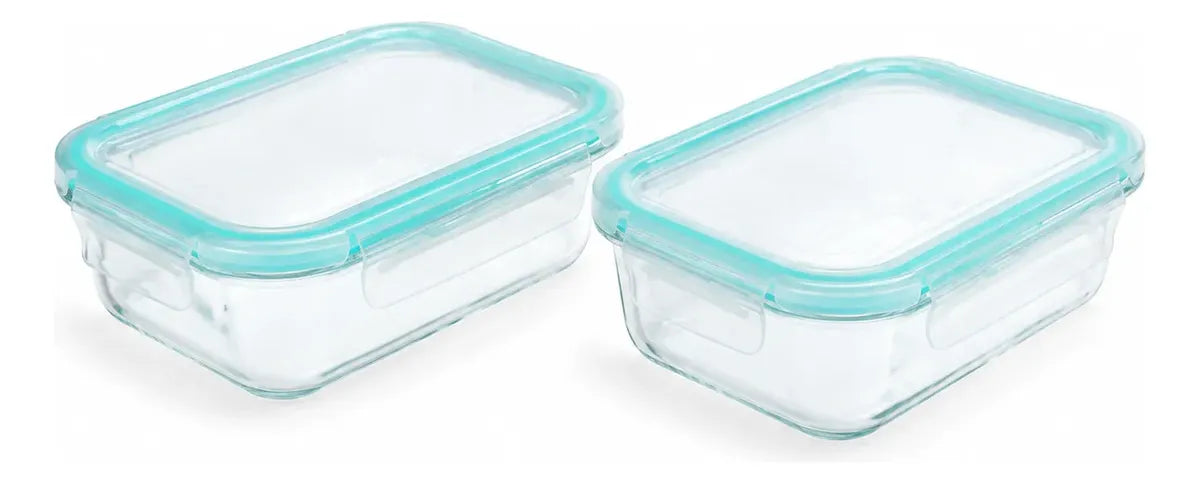 Set 2 Tupper Hermético Vidrio 1520ml Transparente