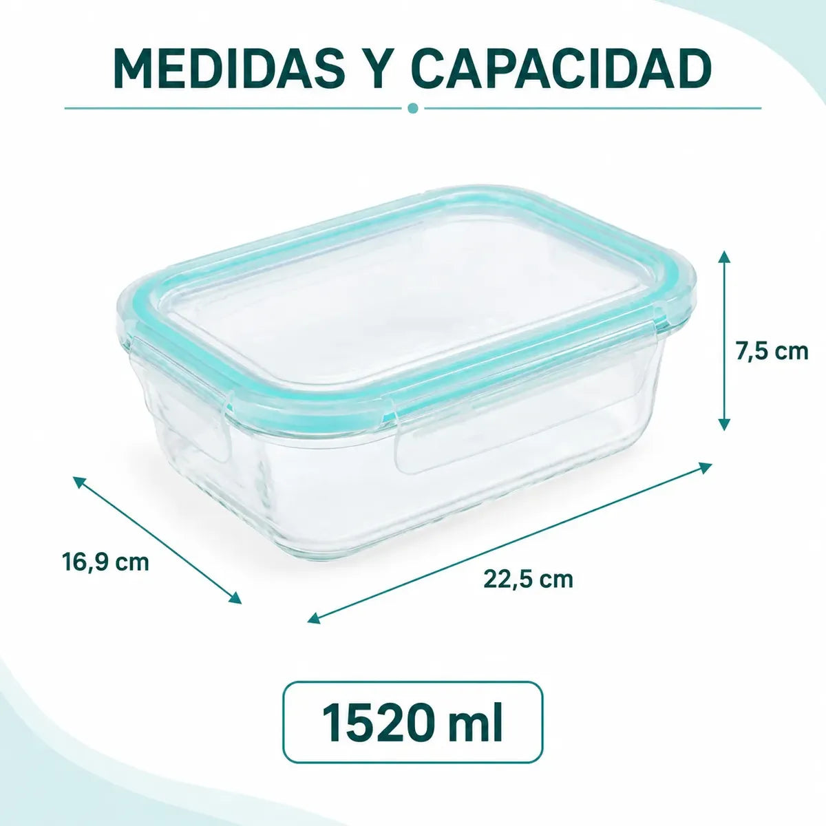Set 2 Tupper Hermético Vidrio 1520ml Transparente
