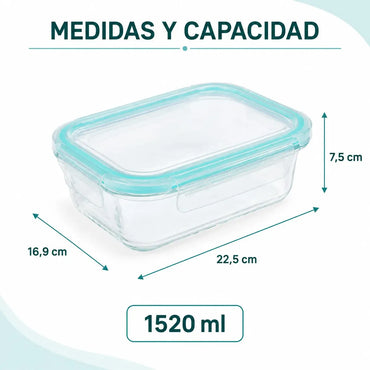 Set 2 Tupper Hermético Vidrio 1520ml Transparente