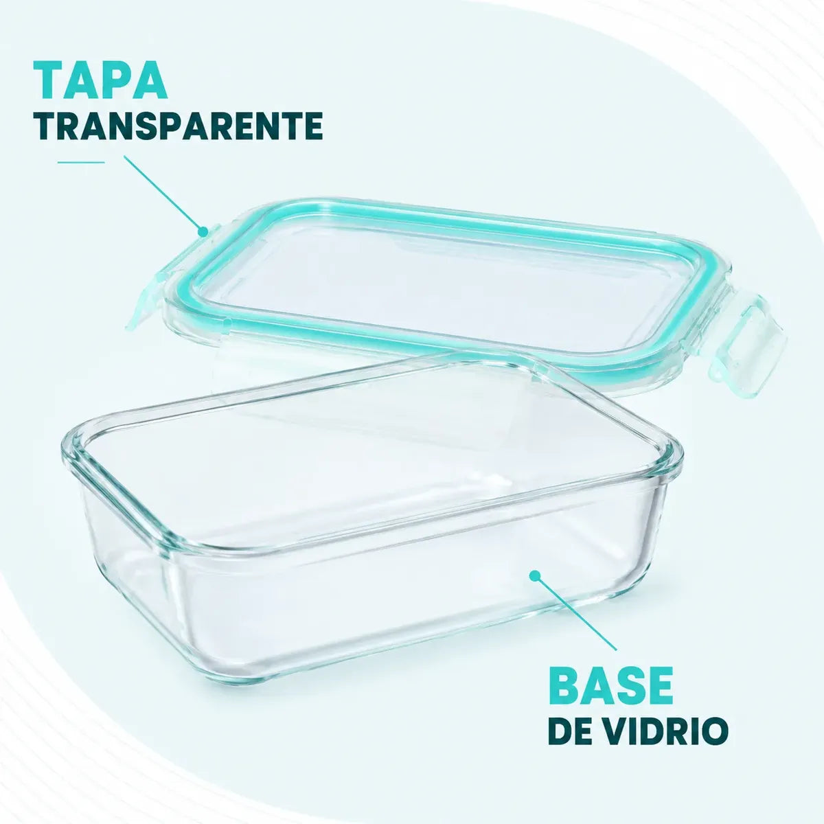 Set 2 Tupper Hermético Vidrio 1520ml Transparente