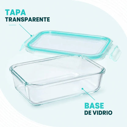 Set 2 Tupper Hermético Vidrio 1520ml Transparente