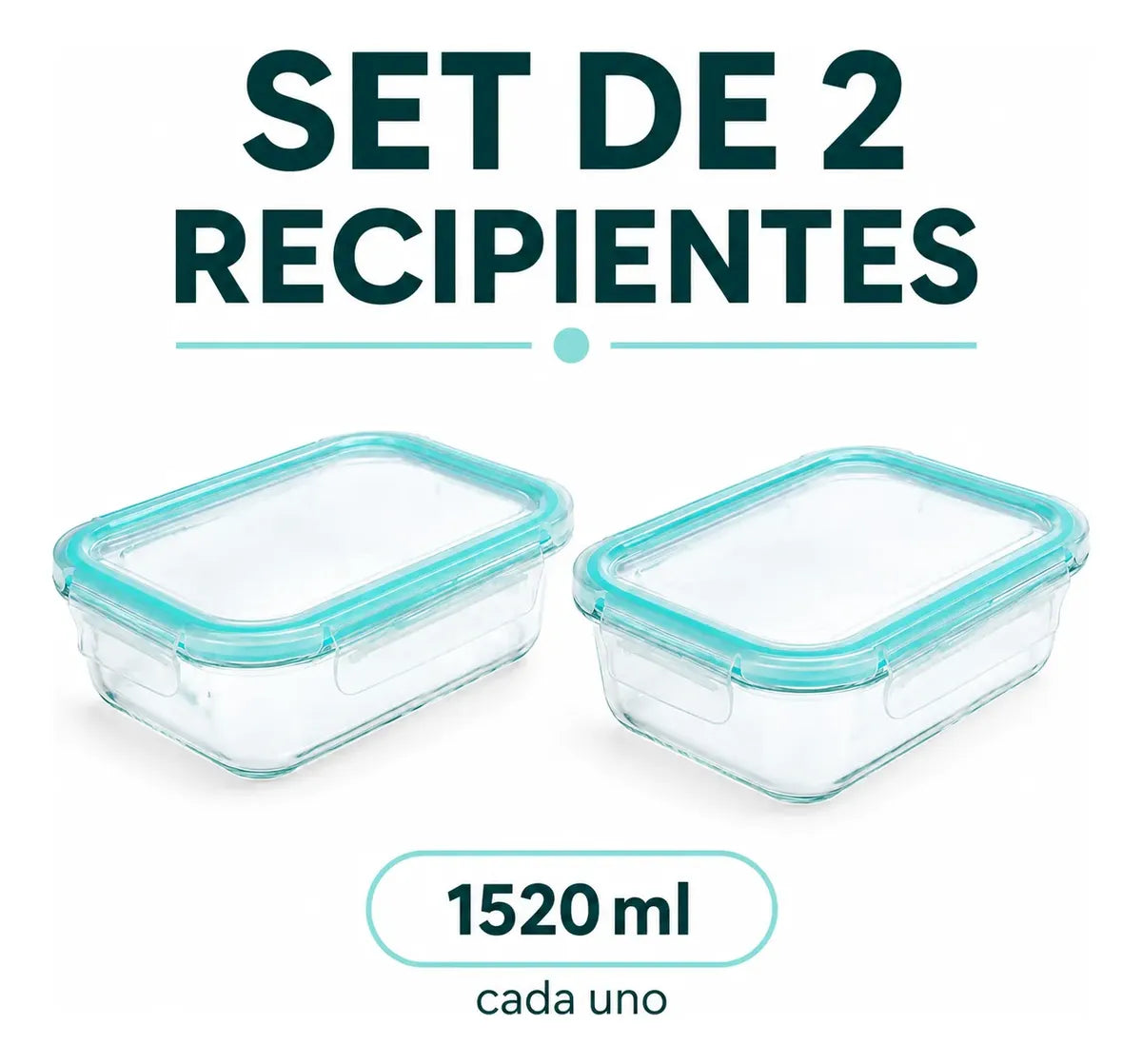Set 2 Tupper Hermético Vidrio 1520ml Transparente