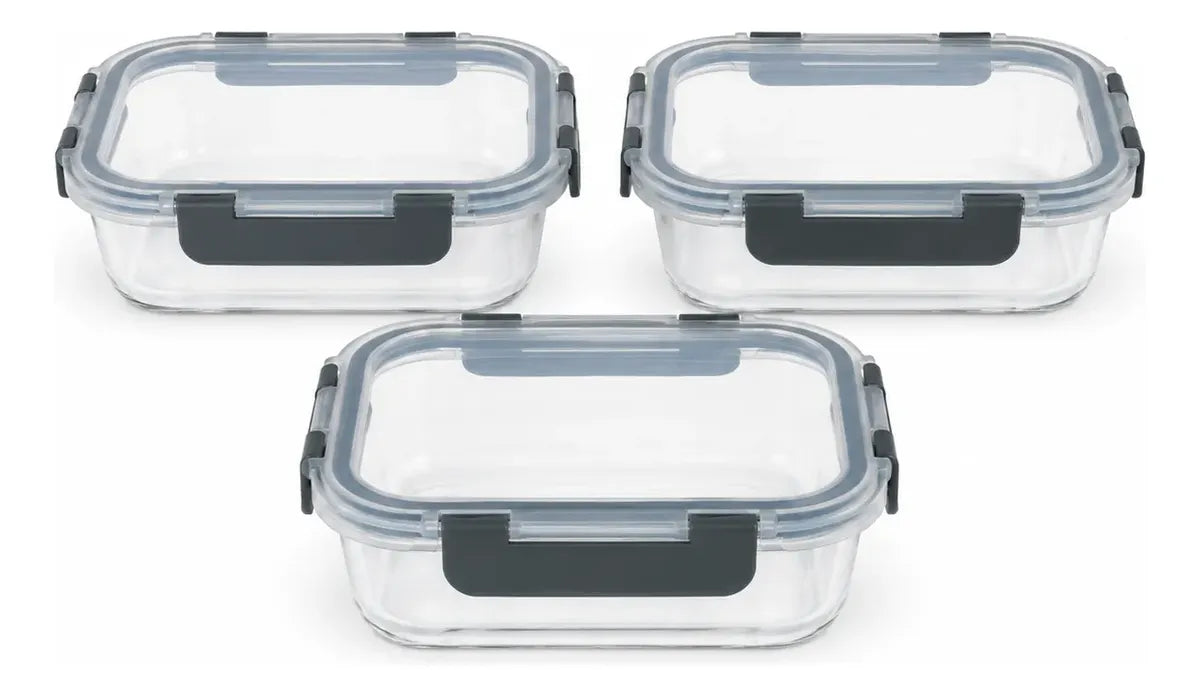 Set 3 Tupper Hermético Vidrio 640ml