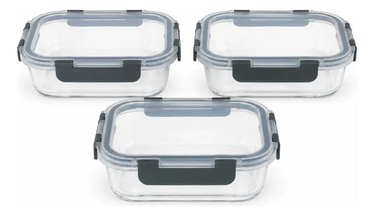 Set 3 Tupper Hermético Vidrio 640ml