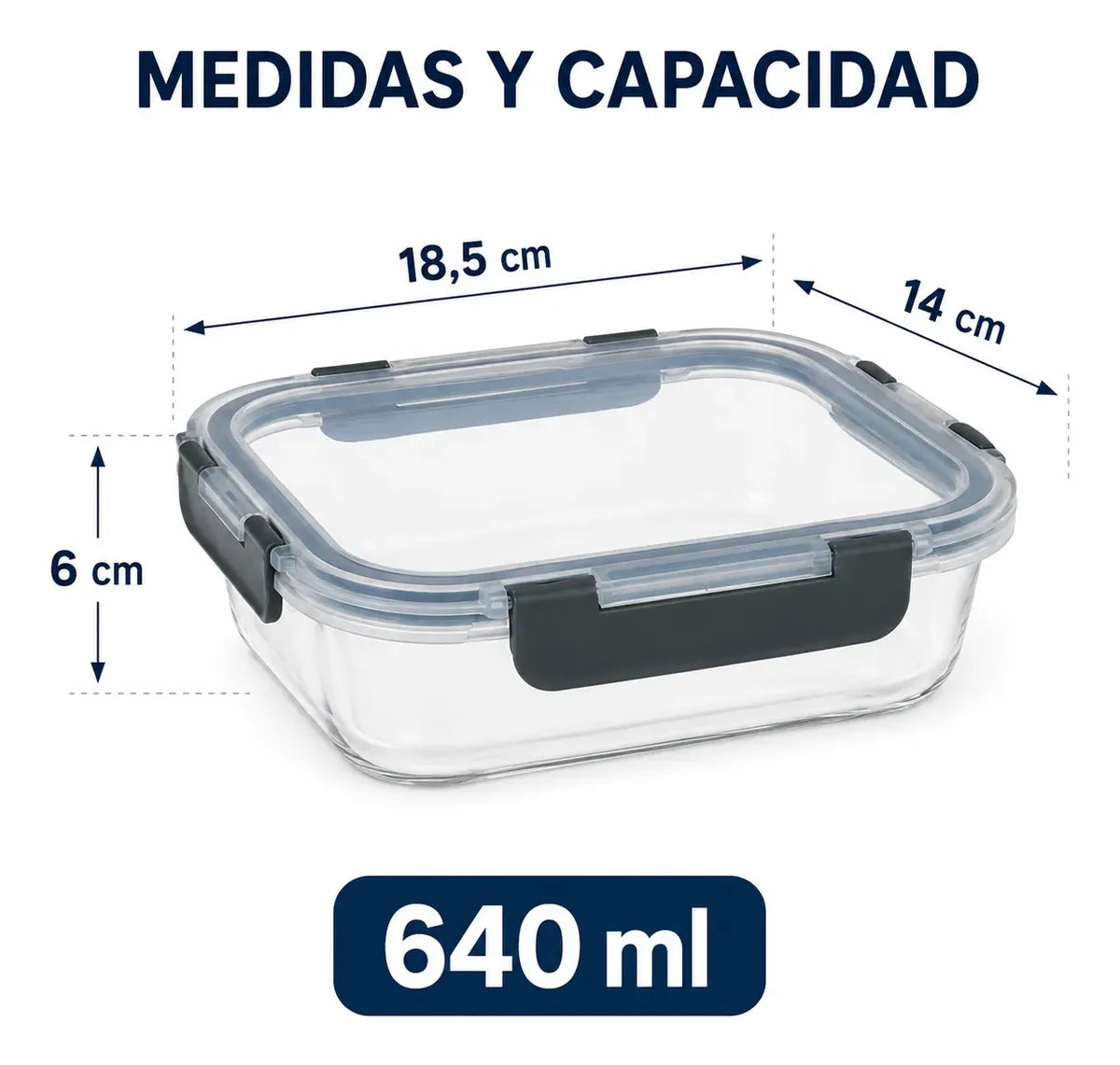 Set 3 Tupper Hermético Vidrio 640ml
