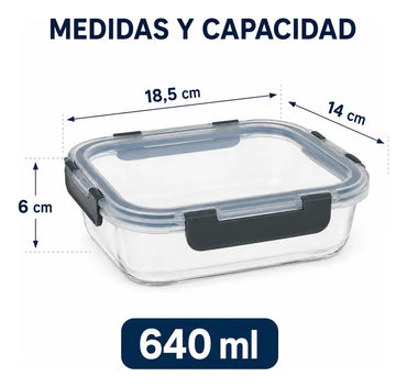 Set 3 Tupper Hermético Vidrio 640ml