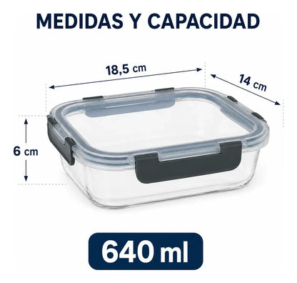 Set 3 Tupper Hermético Vidrio 640ml
