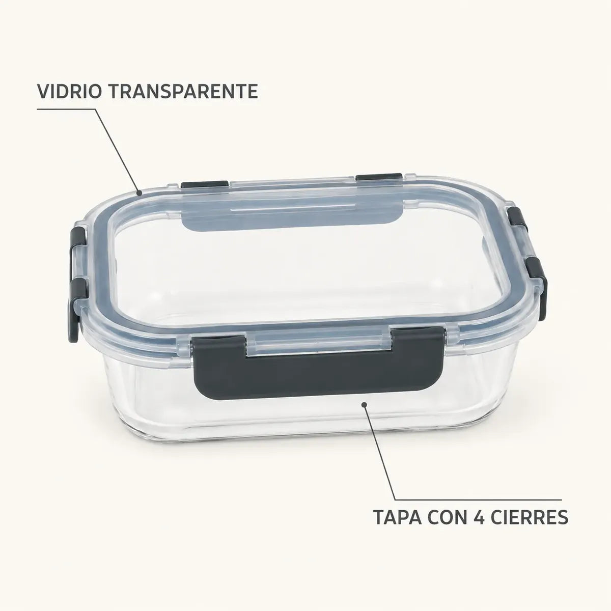 Set 3 Tupper Hermético Vidrio 640ml