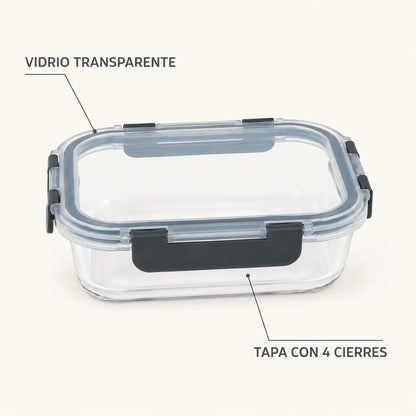 Set 3 Tupper Hermético Vidrio 640ml