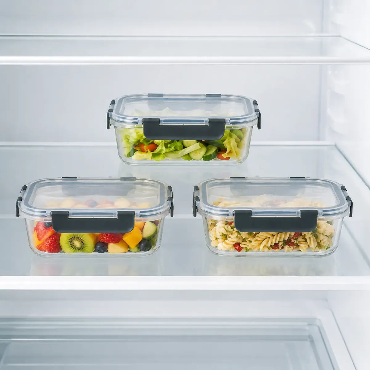 Set 3 Tupper Hermético Vidrio 640ml