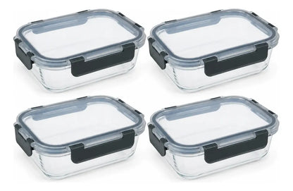 Set 4 Tupper Hermético Vidrio 370ml