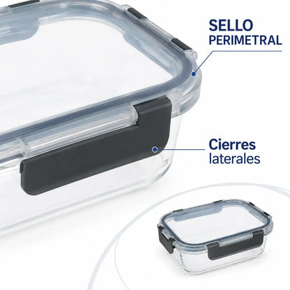 Set 4 Tupper Hermético Vidrio 370ml