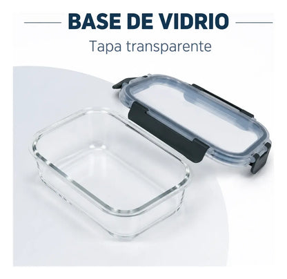 Set 4 Tupper Hermético Vidrio 370ml